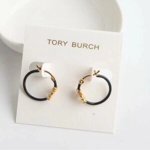 Tory Burch Black and Gold mini hoop Earrings